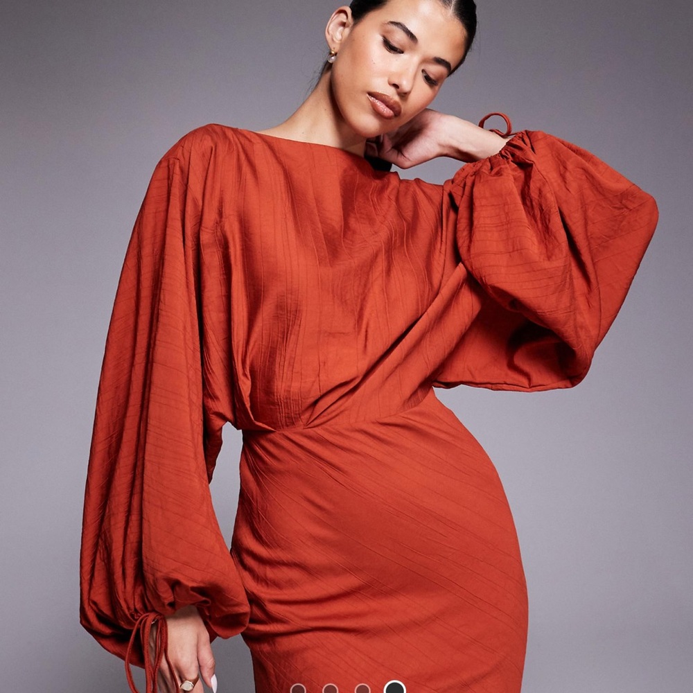 ASOS design blouson sleeve tucked maxi dress in rust
